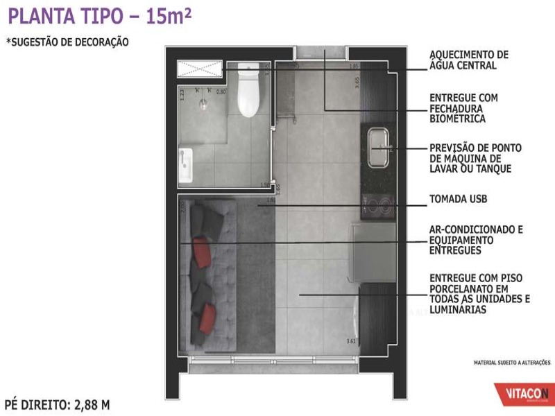 VN UENO de Apartamento Studio de 15,65m² a 24,08m² na Bela Vista